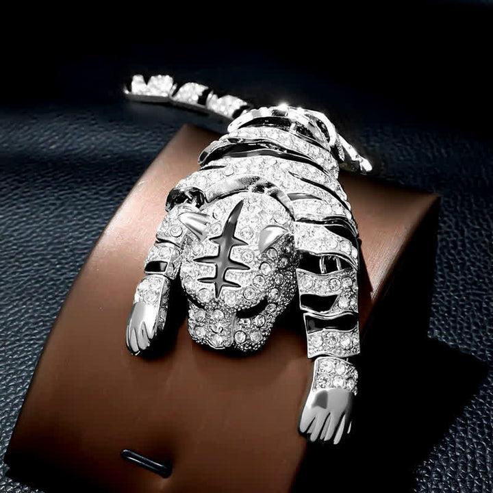 Spilla da uomo con grande tigre maestosa e strass scintillanti di lusso - image 5