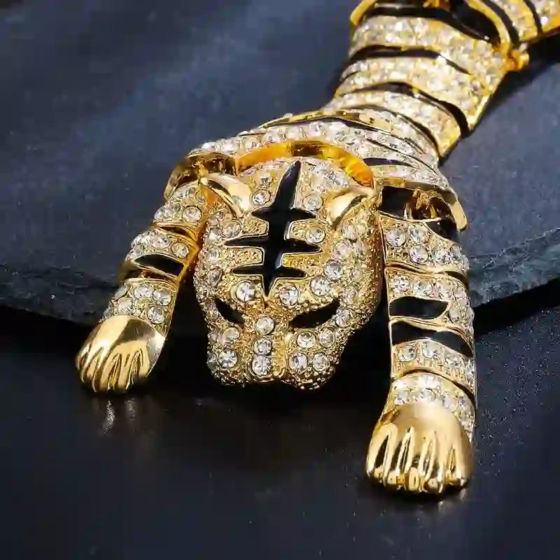 Spilla da uomo con grande tigre maestosa e strass scintillanti di lusso - image 12
