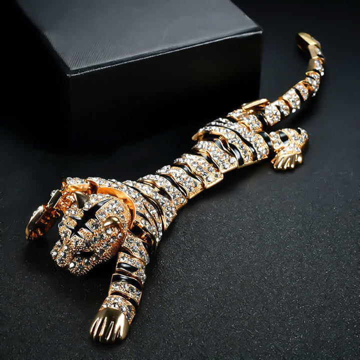 Spilla da uomo con grande tigre maestosa e strass scintillanti di lusso - Oro - image 9