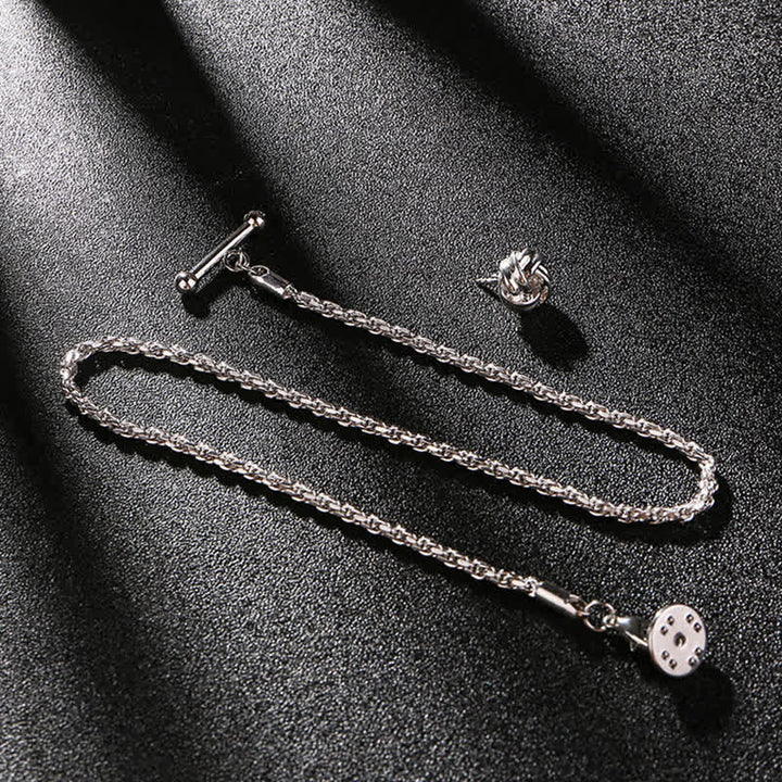 Spilla da uomo con catena pendente a forma di bavero per smoking e camicia - Nodo fortunato - Argento - image 7