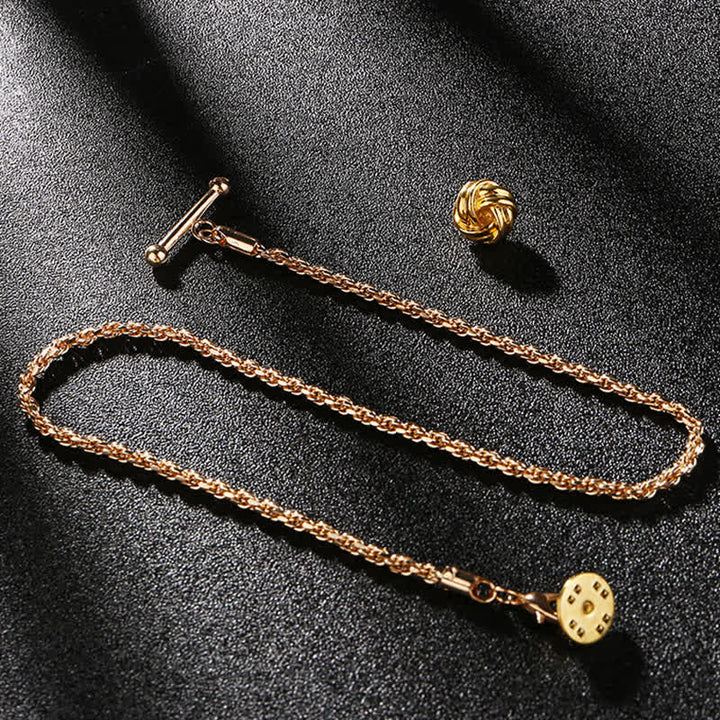 Spilla da uomo con catena pendente a forma di bavero per smoking e camicia - Nodo fortunato - Oro - image 9