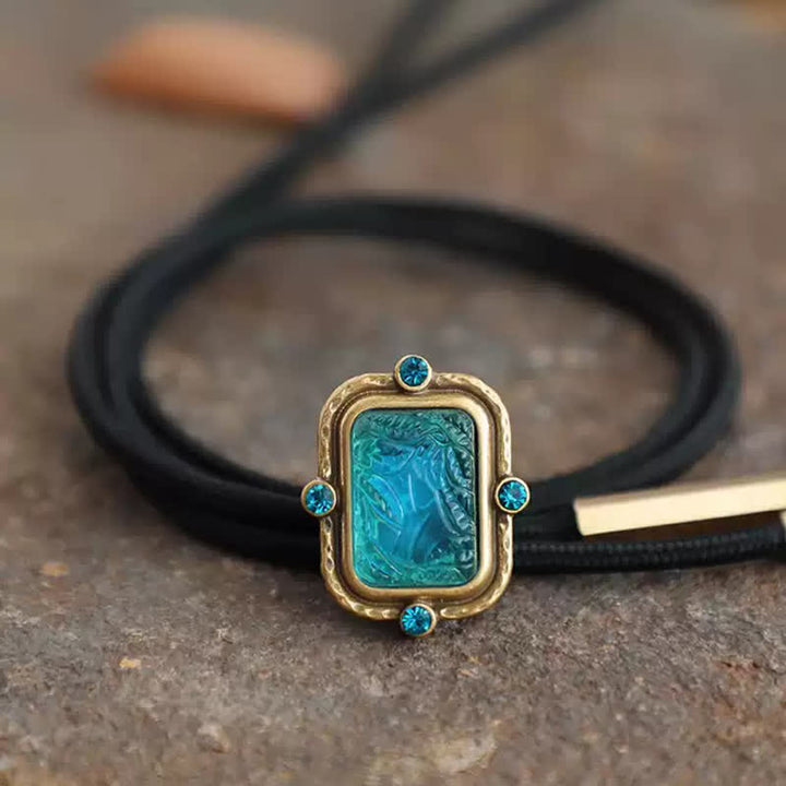 Cravatta Bolo in stile palazzo retrò con paesaggio marino blu e verde