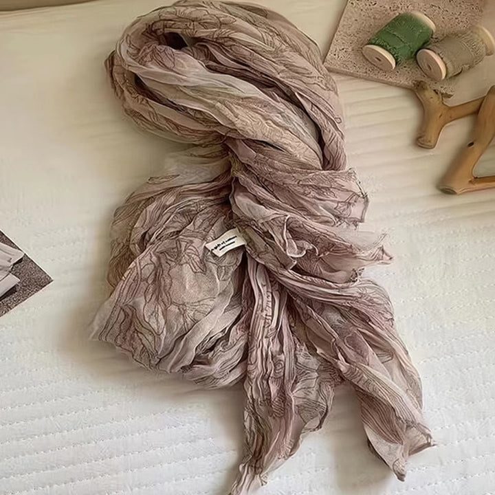 Sciarpa sottile da donna in cotone e lino leggero con stampa floreale - Caffè - image 1