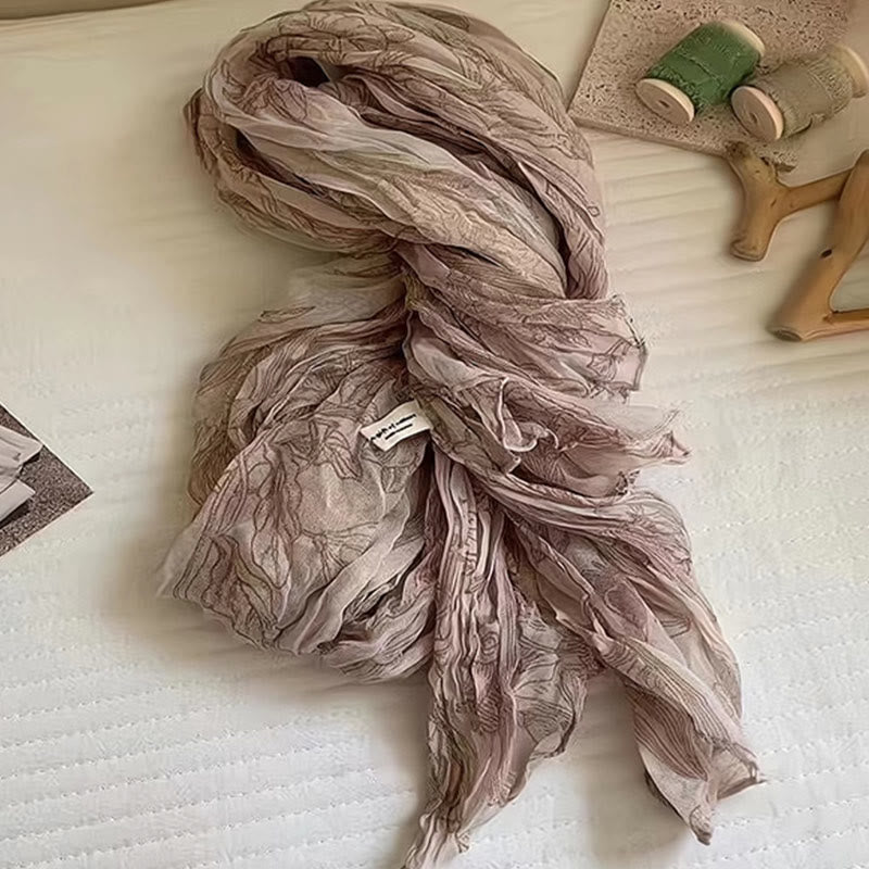 Sciarpa sottile in lino e cotone leggero con stampa floreale da donna