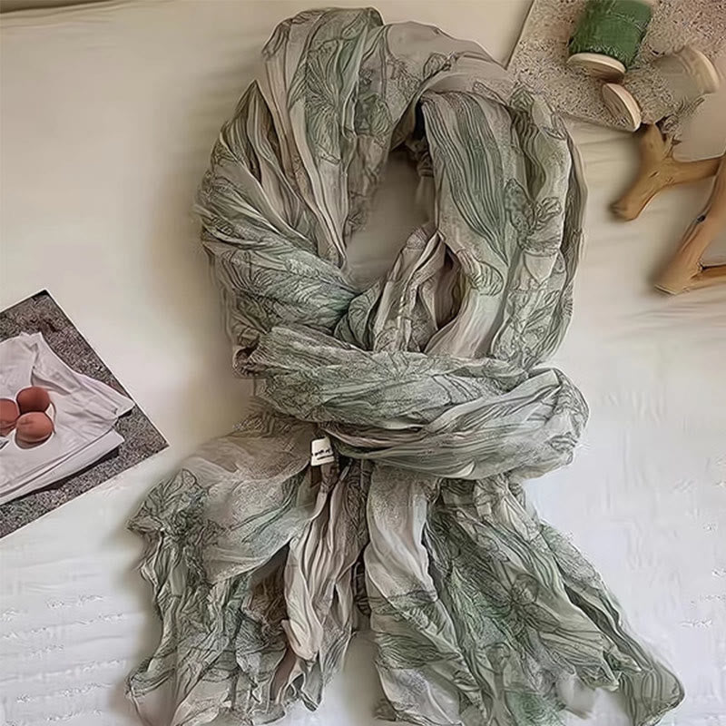 Sciarpa sottile in lino e cotone leggero con stampa floreale da donna