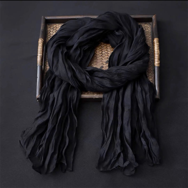 Sciarpa sottile in lino e cotone tinta unita retrò da donna - Nero - image 2