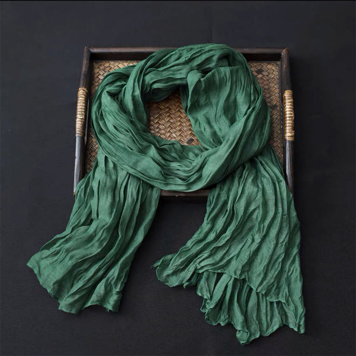 Sciarpa sottile in lino e cotone tinta unita retrò da donna - Verde - image 3