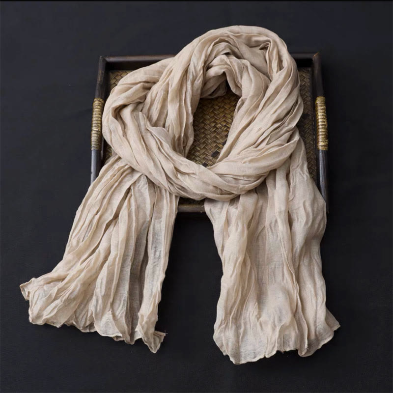 Sciarpa sottile in lino e cotone tinta unita retrò da donna - Beige - image 0