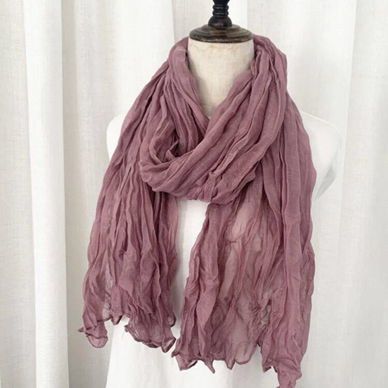 Sciarpa sottile in lino e cotone tinta unita retrò da donna - Rosa scuro - image 15