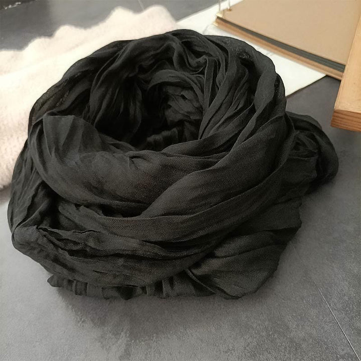 Sciarpa sottile in lino di cotone leggero e tinta unita retrò da donna - Nero - image 6