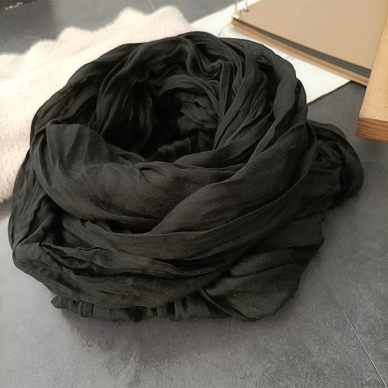 Sciarpa sottile in lino di cotone leggero e tinta unita retrò da donna - Nero - image 6