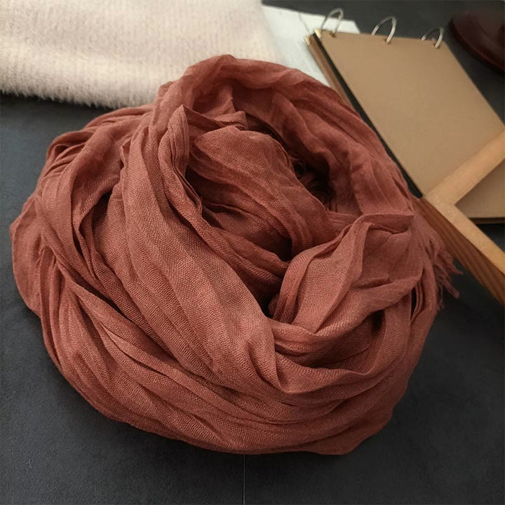 Sciarpa sottile in lino di cotone leggero e tinta unita retrò da donna - Rosso mattone - image 10