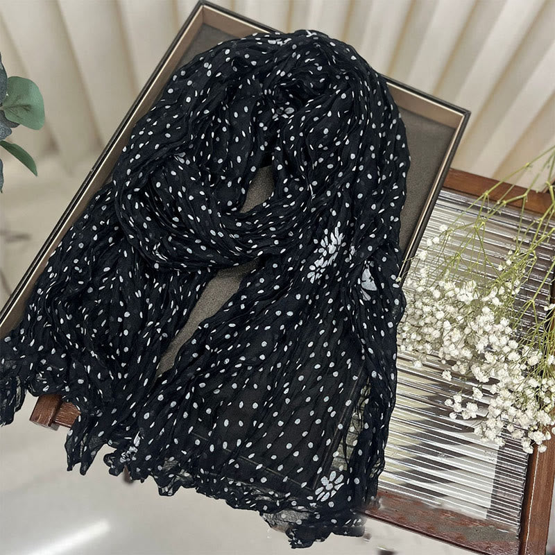 Sciarpa sottile arricciata a pois retrò da donna - Fiore nero - image 8