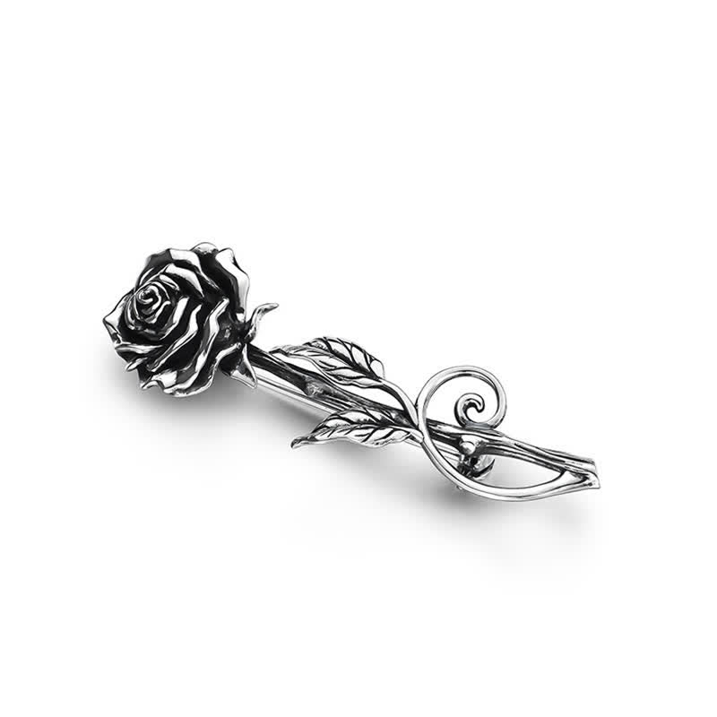 Spilla da uomo romantica con rosa in argento 3D