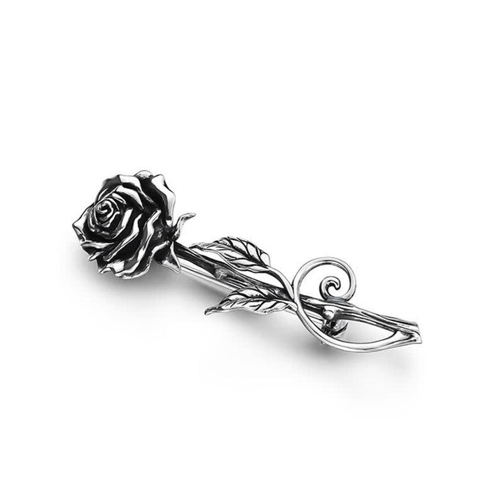 Spilla da uomo romantica con rosa in argento 3D