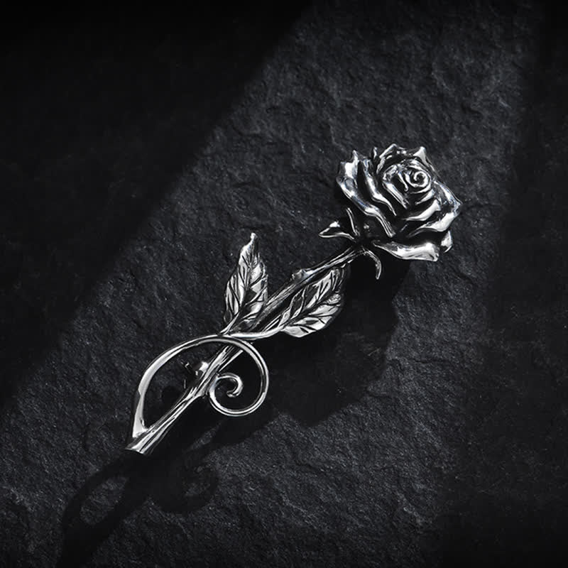 Spilla da uomo romantica con rosa in argento 3D