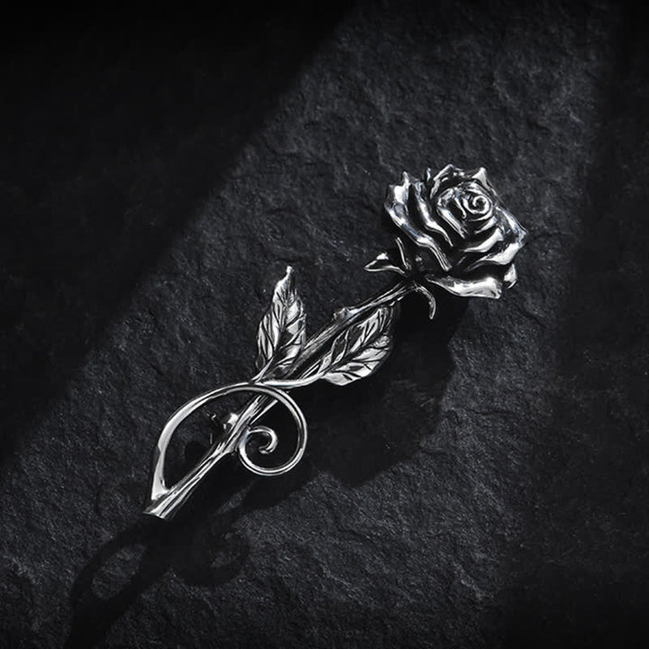 Spilla da uomo romantica con rosa in argento 3D