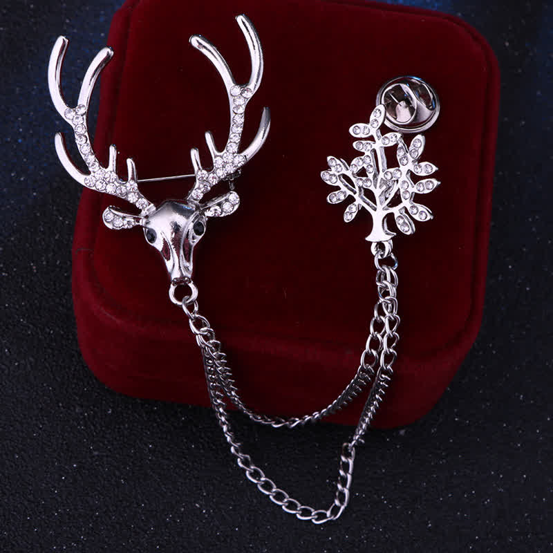 Spilla da uomo con doppia catena e renna per abito formale - Argento - image 7