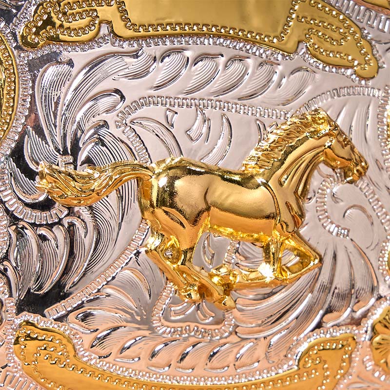 Cintura in pelle con fibbia da cowboy western fai da te con cavallo in corsa dorato - image 4