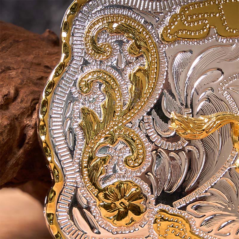 Cintura in pelle con fibbia da cowboy western fai da te con cavallo in corsa dorato - image 4