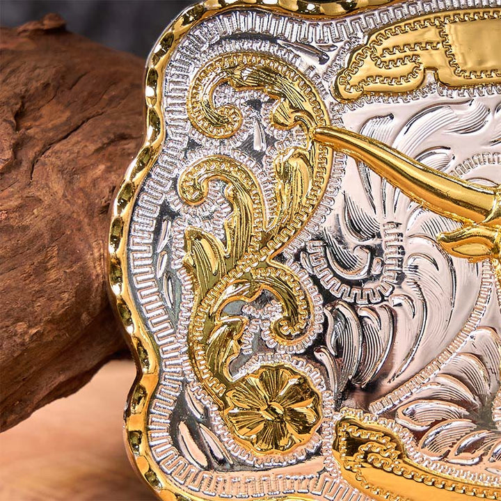 Cintura in pelle con fibbia da cowboy western fai da te con testa di toro d'oro - image 4