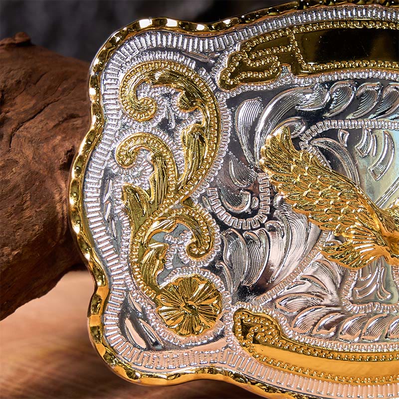 Cintura in pelle con fibbia da cowboy western fai da te con aquila volante dorata - image 5