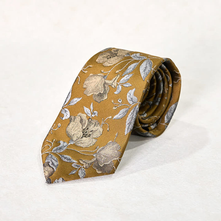 Cravatta da ufficio con stampa floreale elegante da uomo, fazzoletto da taschino