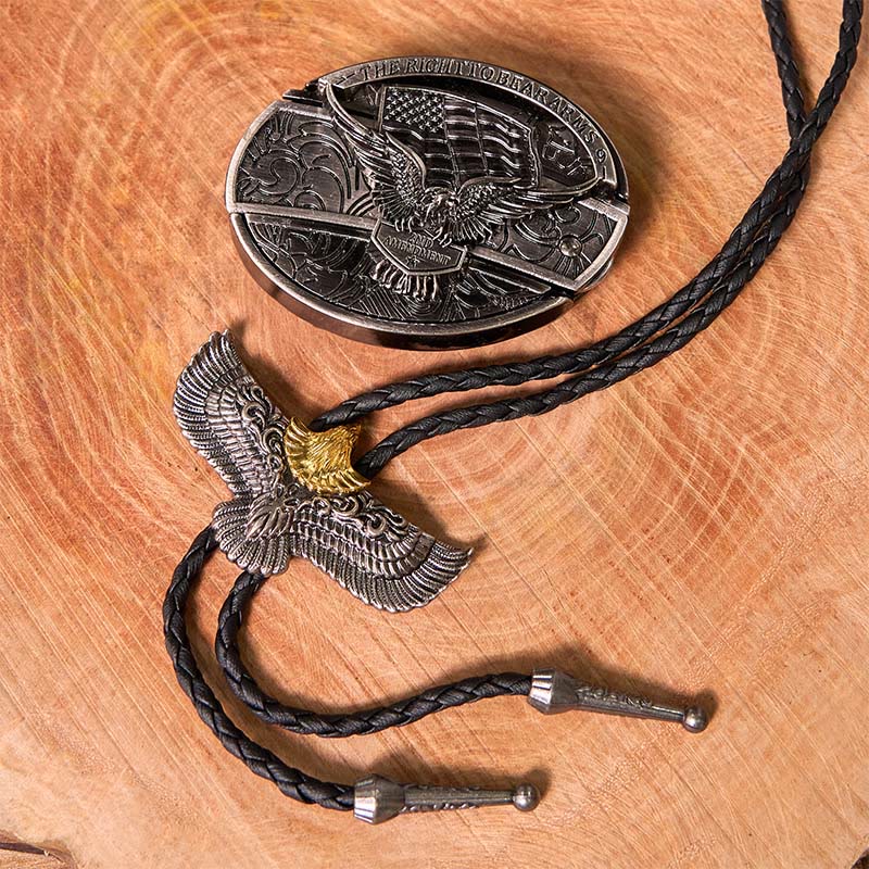 Fibbia per cintura fai da te con coltello nascosto e bandiera dell'aquila con set di cravatta bolo con aquila - image 2