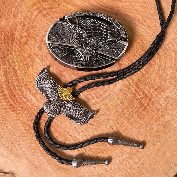 Fibbia per cintura fai da te con coltello nascosto e bandiera dell'aquila con set di cravatta bolo con aquila - image 2