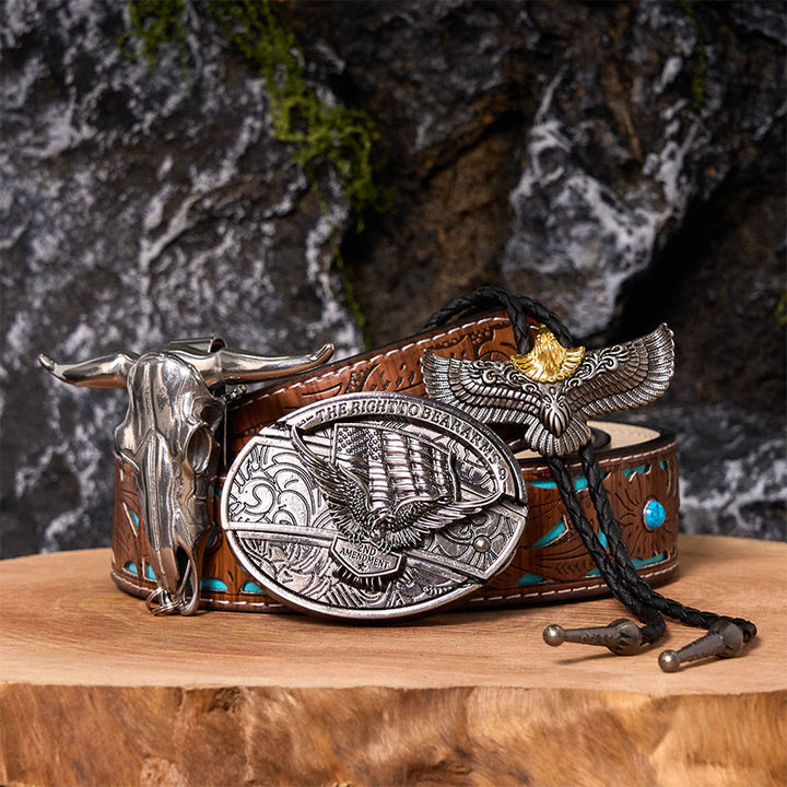 Fibbia per cintura fai da te con coltello nascosto e bandiera dell'aquila con set di cravatta bolo con aquila - Bandiera dell'Aquila - Cintura intagliata turchese - 42 - image 6