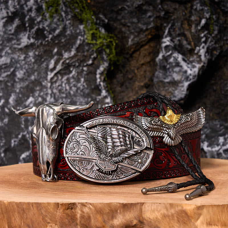 Fibbia per cintura fai da te con coltello nascosto e bandiera dell'aquila con set di cravatta bolo con aquila - Bandiera dell'Aquila - Cintura marrone intagliata - 42 - image 9