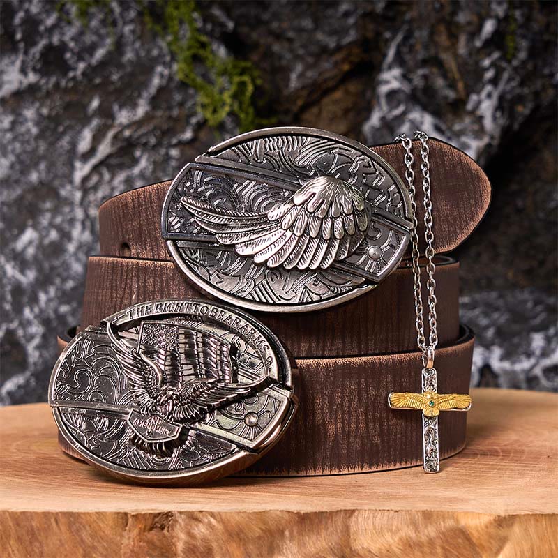 Set di cintura con fibbia fai da te con coltello nascosto e collana con croce d'aquila