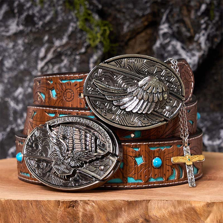 Set di cintura con fibbia fai da te con coltello nascosto e collana con croce d'aquila