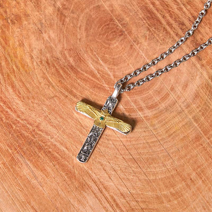 Set di cintura con fibbia fai da te con coltello nascosto e collana con croce d'aquila