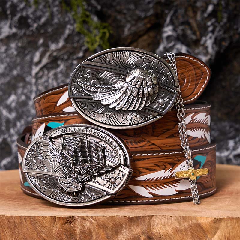Set di cintura con fibbia fai da te con coltello nascosto e collana con croce d'aquila