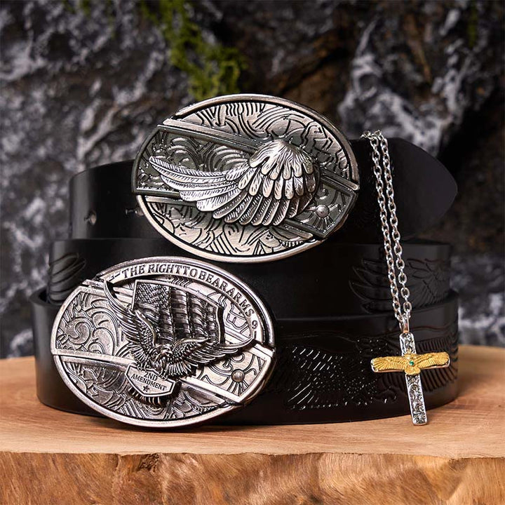 Set di cintura con fibbia fai da te con coltello nascosto e collana con croce d'aquila