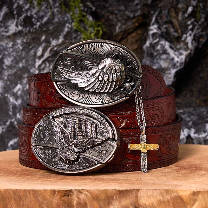 Set di cintura con fibbia fai da te con coltello nascosto e collana con croce d'aquila