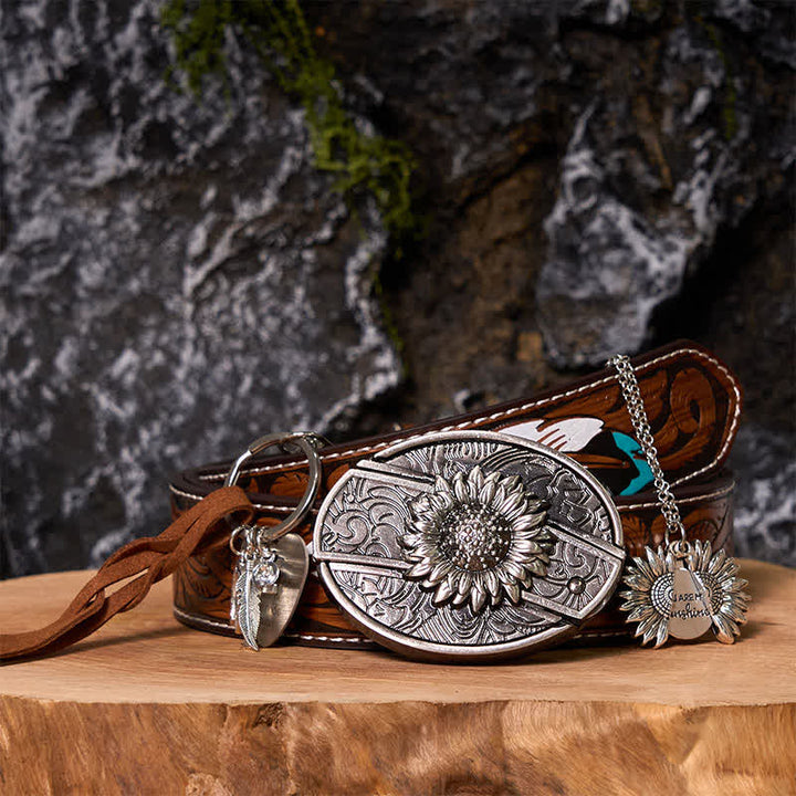 Set di portachiavi con fibbia per cintura, collana e coltello nascosto fai da te a forma di girasole occidentale