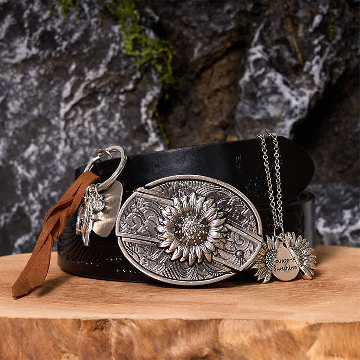 Set di portachiavi con fibbia per cintura, collana e coltello nascosto fai da te a forma di girasole occidentale