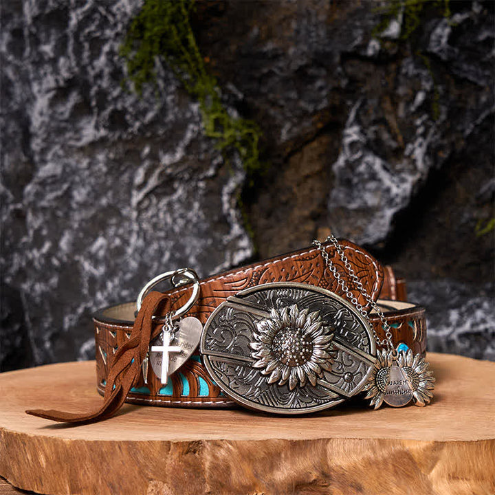Set di portachiavi con fibbia per cintura, collana e coltello nascosto fai da te a forma di girasole occidentale