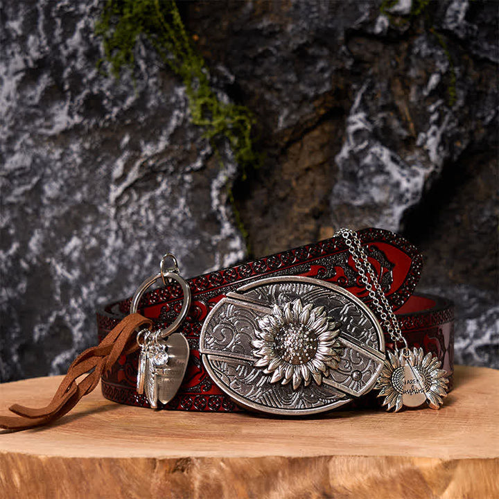 Set di portachiavi con fibbia per cintura, collana e coltello nascosto fai da te a forma di girasole occidentale
