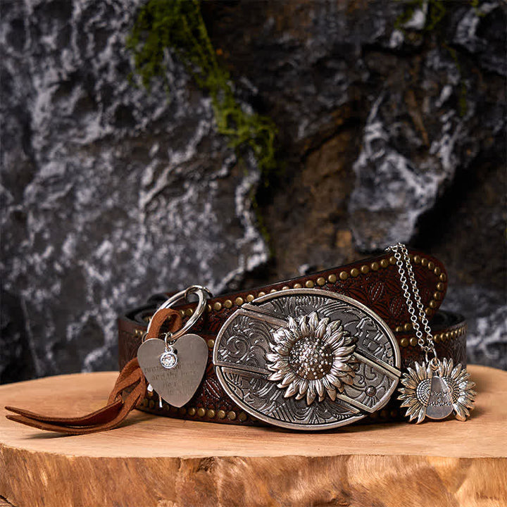 Set di portachiavi con fibbia per cintura, collana e coltello nascosto fai da te a forma di girasole occidentale