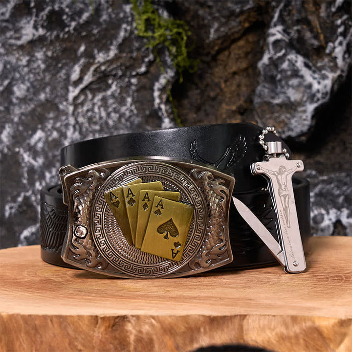 Set di accendini Black Ice con fibbia per cintura fai da te con coltello nascosto Poker Ace