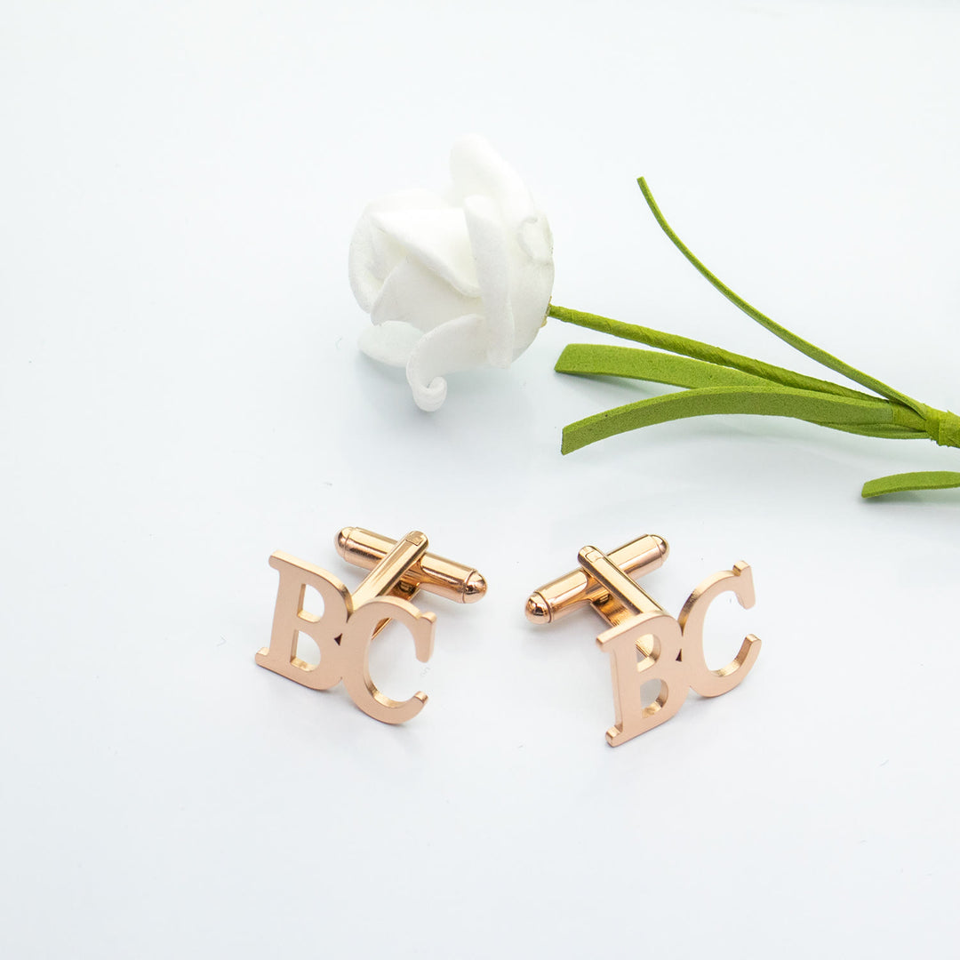 1 paio di copri bottoni con lettere personalizzate, set di gemelli da abito - Oro rosa - Con scatola di legno - image 5
