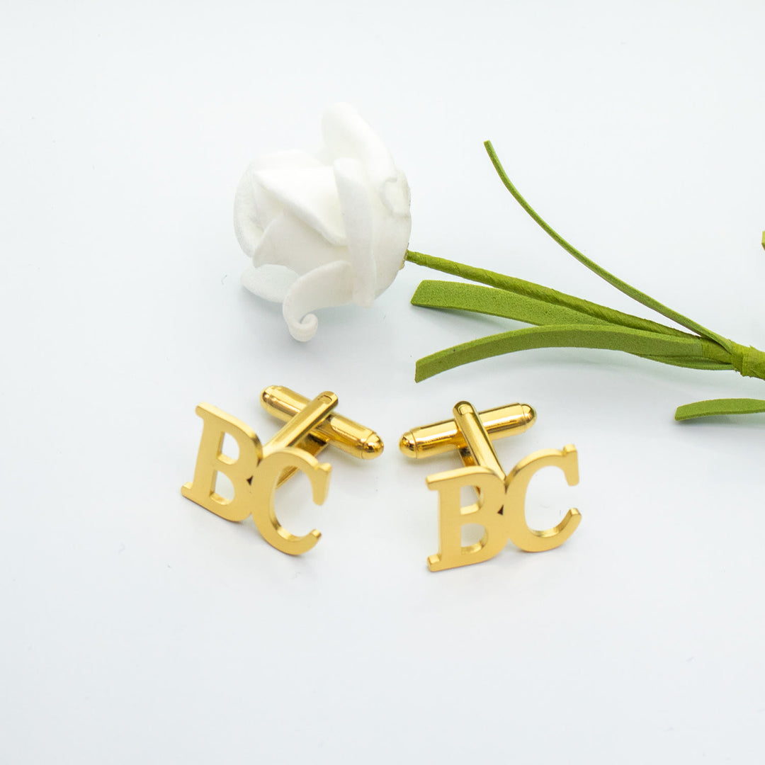 1 paio di copri bottoni con lettere personalizzate, set di gemelli da abito - Oro - Con scatola di legno - image 2