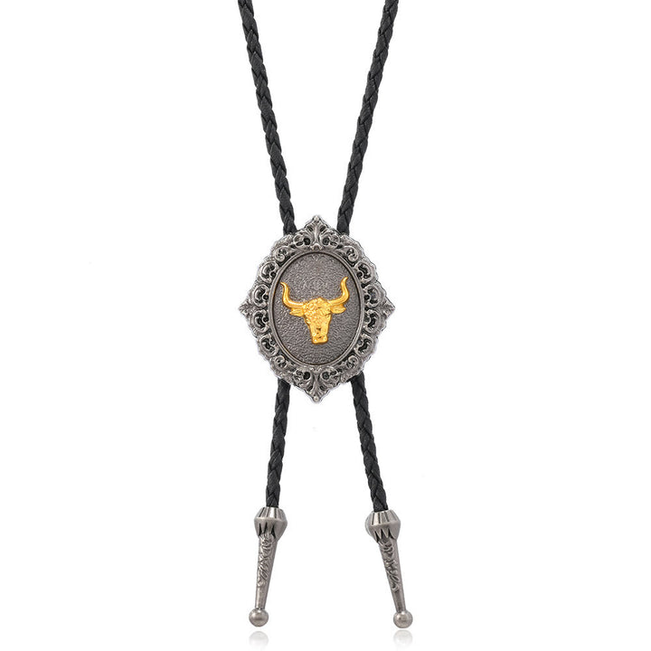 Cravatta Bolo Western Cowboy Testa di Longhorn Dorata
