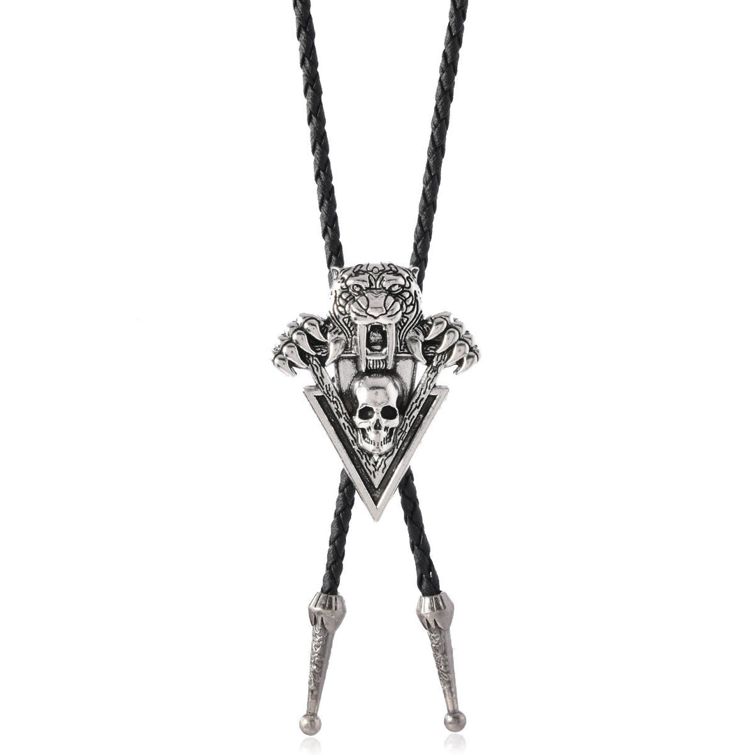Cravatta Bolo con teschio di tigre vintage occidentale con denti aguzzi