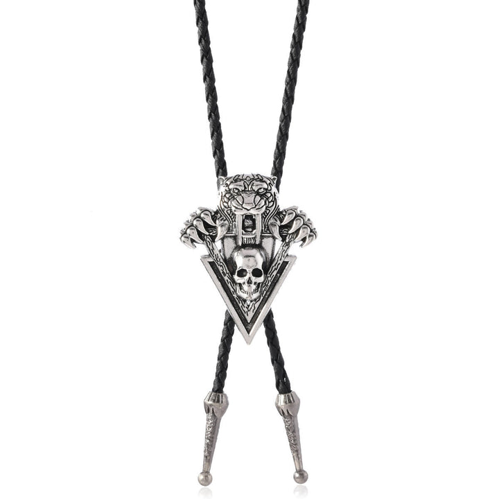 Cravatta Bolo con teschio di tigre vintage occidentale con denti aguzzi