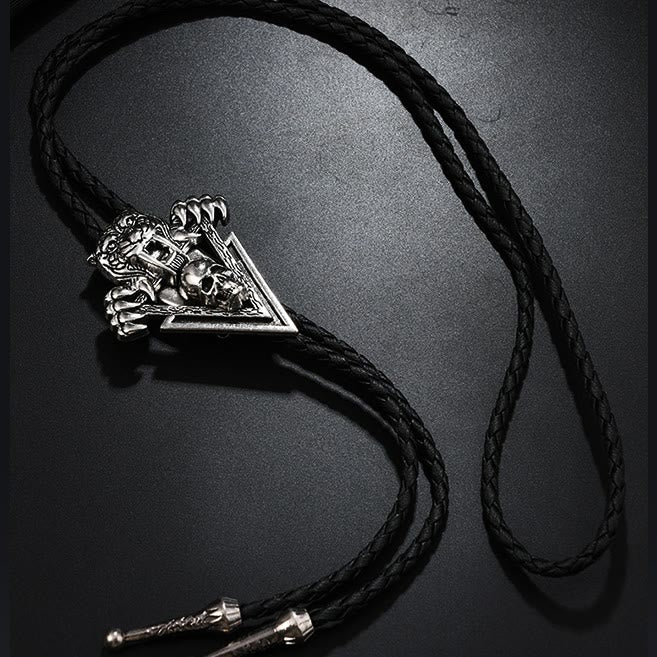 Cravatta Bolo con teschio di tigre vintage occidentale con denti aguzzi