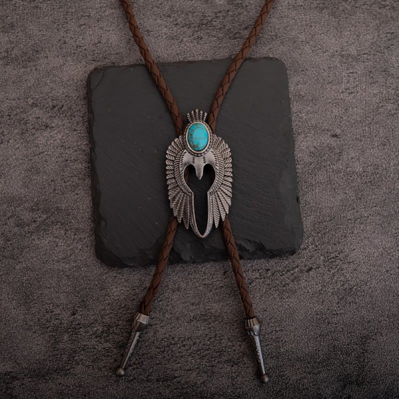 Cravatta Bolo vintage con ali d'angelo color turchese - Marrone - image 1